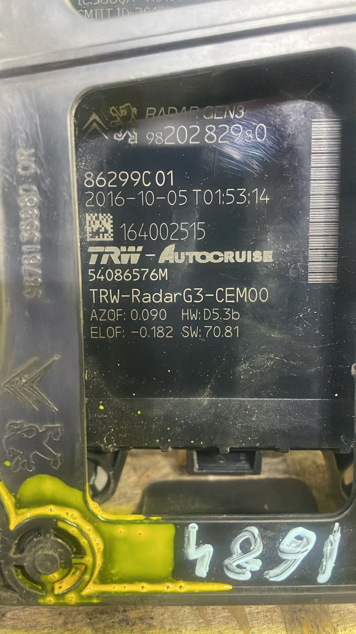 Sensor Radar – Peugeot 3008 II SUV / 5008 2014»2020 – Ref. 9820282980